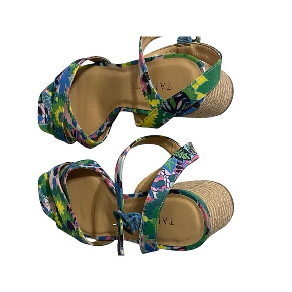 Talbots Siena Rope Floral Green Blue Sandals Women 7.5 Ankle Strap Block Heel - Picture 14 of 16
